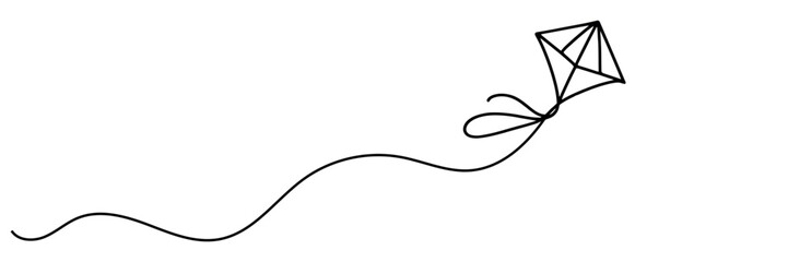 Kite One line drawing on white background.
