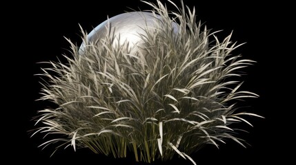 Silver Grass and Metallic Sphere: A Study in Texture and Contrast
