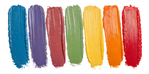 A set of paint stroke isolated on transparent background png, Red, Pink, Yellow, Green, Blue Paint stroke	