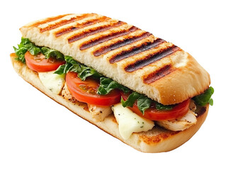 Delicious grilled chicken sandwich with fresh vegetables and cheese on toasted bread