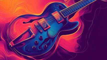 Naklejka premium Guitar Outline with abstract, dynamic lines and vibrant background colors. This creative and artistic design is ideal for music-themed posters and advertisements