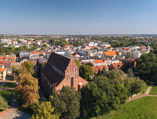 Summer skyline cityscape of Szamotuły, Wielkopolska, Poland. Wide panoramic aerial view