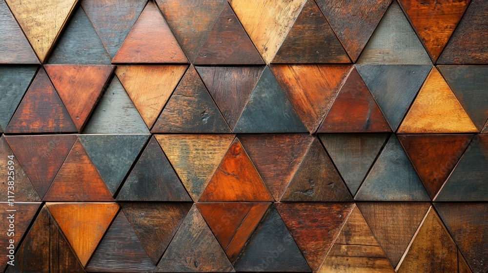 Poster intricate arrangement of colorful triangular wooden pieces creating a stunning mosaic effect on wall