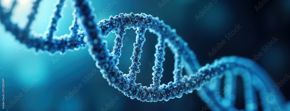 Poster closeup detailed view of dna double helix structure. complex molecule shows intricate spiral pattern