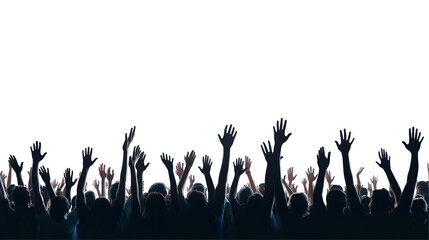 Crowd silhouettes with raised hands.