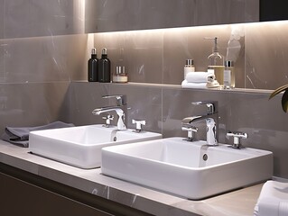 Fototapeta premium Bathroom with a modern sink and sleek fixtures.