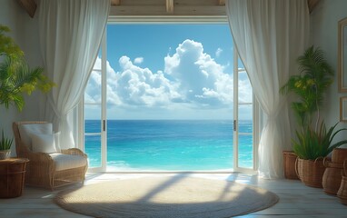 Ocean view from a cozy room.