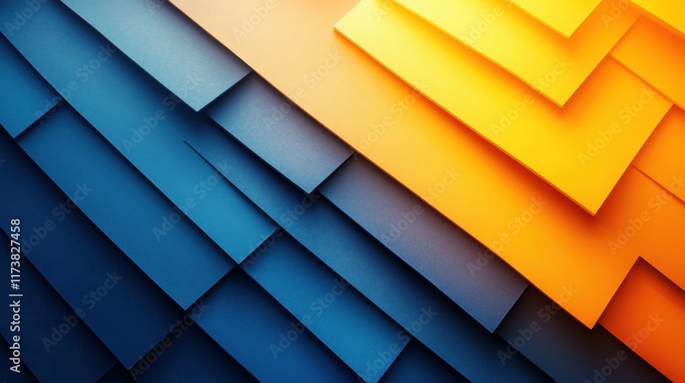 Poster vibrant layers of paper create an abstract masterpiece showcasing dynamic hues of blue and orange in