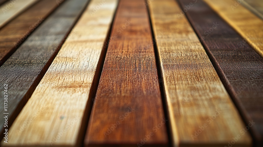 Poster close-up view of textured wood planks showcasing diverse colors and natural patterns in a rustic set