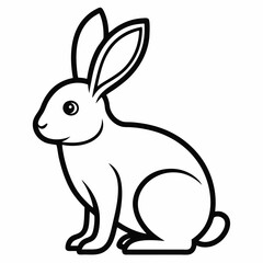 Obraz premium Minimalist rabbit illustration, black and white line drawing, side profile, large ears, simple cartoon style, clean outlines, white background, vector graphic