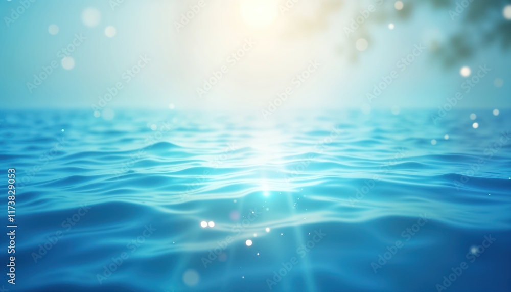 Poster beautiful blurred blue water surface with soft light. calm waves create abstract pattern. sunny day.