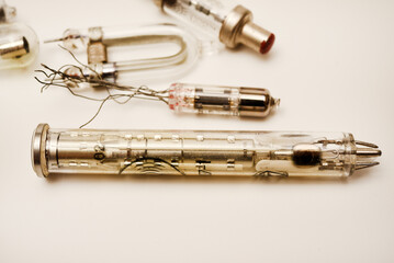 Fototapeta premium Old lamps from radio electronics. Lamps from calculating devices and lighting.