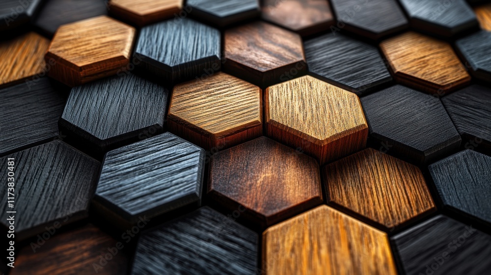 Aufkleber elegant hexagonal wooden tiles create a mesmerizing pattern of natural textures and colors in warm l