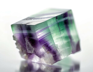 Fluorite crystal with intricate green and purple banding. Generative AI
