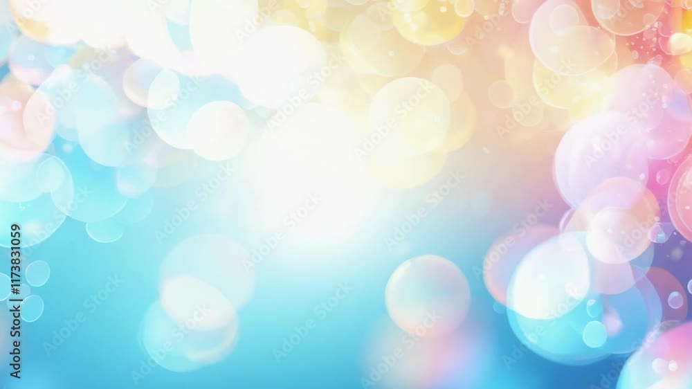 Poster Abstract background features colorful, translucent bubbles of varying sizes floating against a soft gradient backdrop, creating a dreamy and ethereal atmosphere