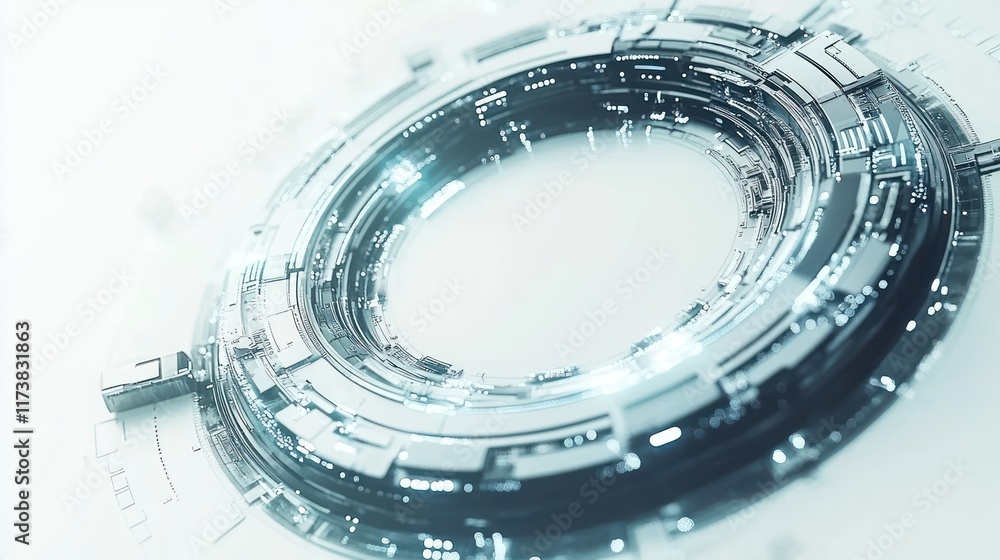 Poster abstract circular metallic structure with intricate details and a futuristic aesthetic. ideal for te