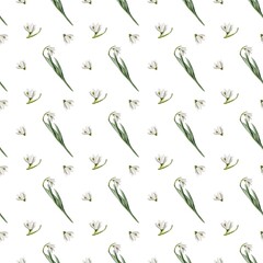 Seamless watercolor snowdrop pattern for textile and wrapping paper design