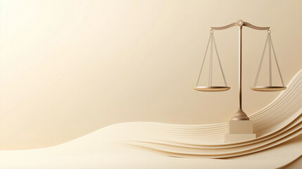 Сoncept art image for World Day of Social Justice, golden set of scales symbolizing balance, fairness, and equity in society. Horizontal, justice, human rights