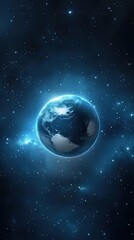 Obraz premium Earth glows with sunlight in space, surrounded by countless stars, showcasing its beauty and the vastness of the universe