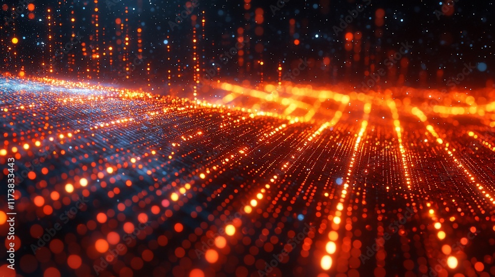 Poster abstract glowing particle wave background.