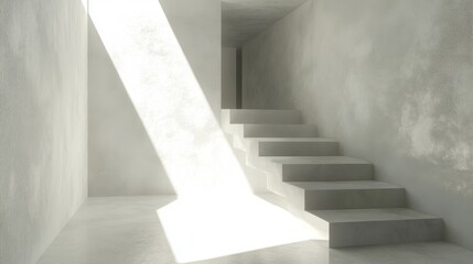 Sunlit minimalist concrete stairs in a modern building interior.