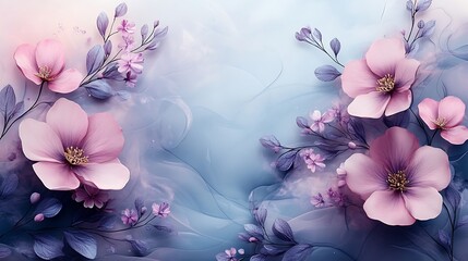 Delicate Pink Flowers on a Blue Abstract Background