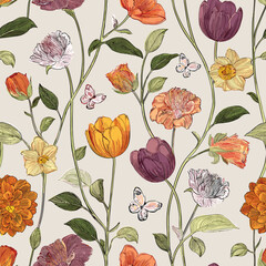 Handmade abstract floral patterns featuring climbing flowers, rose bouquets, and detailed embroidery for modern design.