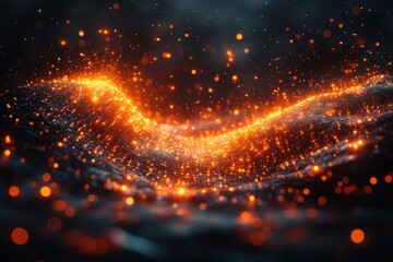 Abstract digital golden lights on dark background. Digital harmony the conductor of data, symphony of efficiency in abstract composition