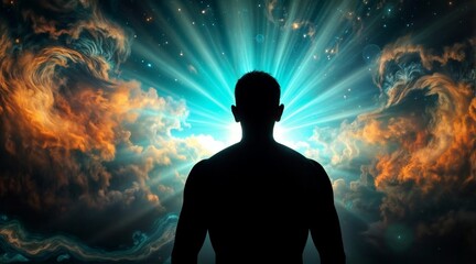 observing the vast cosmos and healing energy with a serene perspective