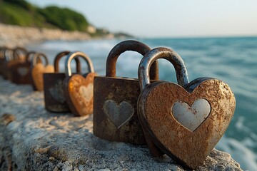 Rusty locks scattered across a sandy beach


