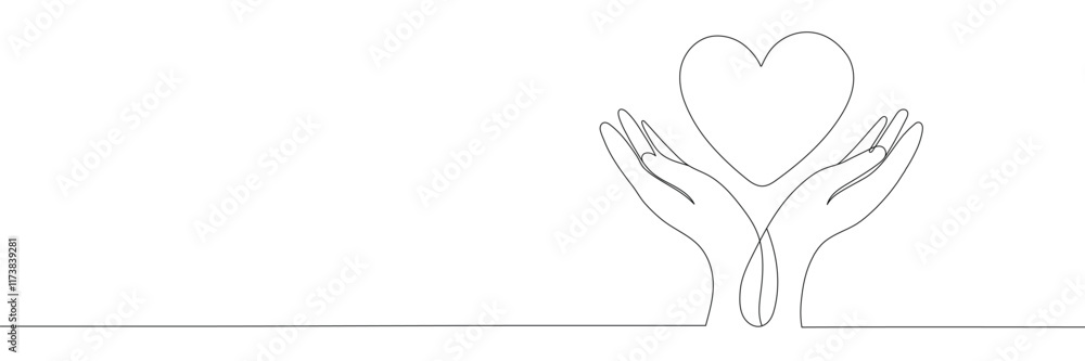 Aufkleber hands with heart one continuous line art style. vector illustration. editable line