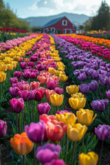 Photo r&eacute;aliste professionnelle d&rsquo;un champ vibrant de tulipes multicolores