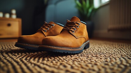 Stylish Brown Suede Boots on a Textured Rug
