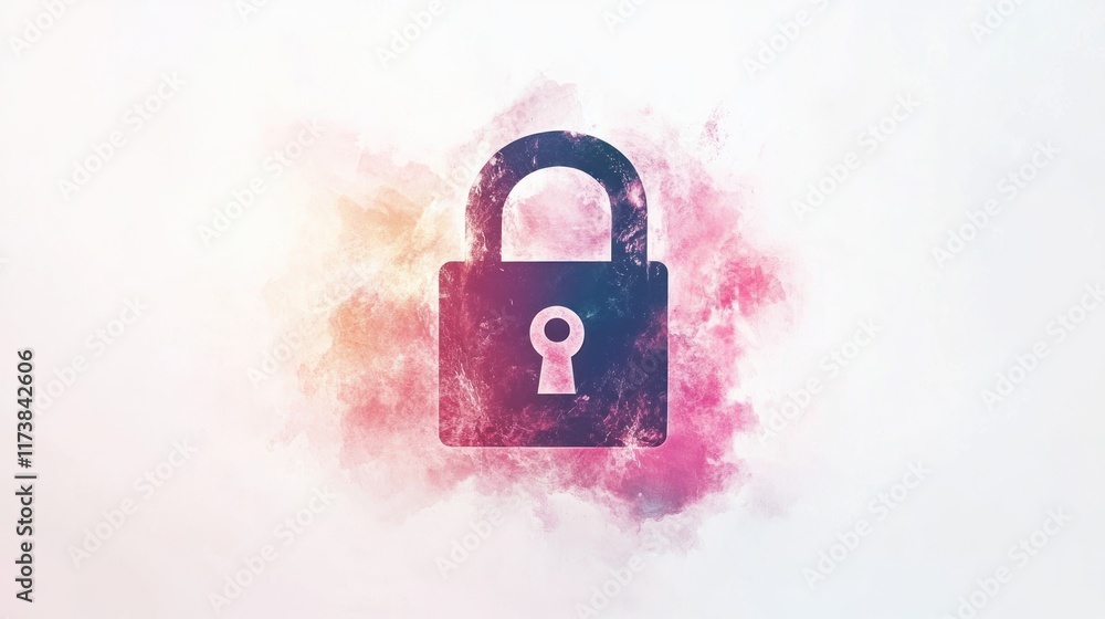 Aufkleber a stylized lock icon on a colorful watercolor background suggests security and privacy. ideal for di
