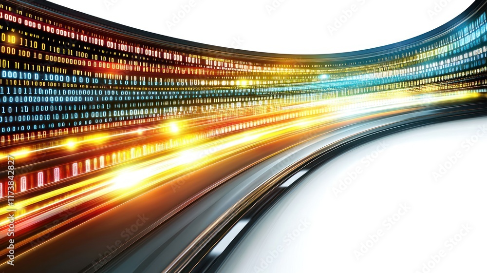 Aufkleber abstract image of colorful binary code streams flowing along a curved path. ideal for technology, da