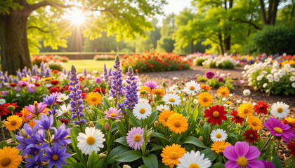 Fototapeta premium Colorful flowers blooming in a sunny garden