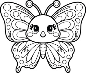 Butterfly coloring page for kids line art, Vector