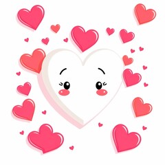 Heartfelt Love: A delightful illustration featuring a blushing, white heart surrounded by smaller pink hearts, radiating warmth and affection.  Perfect for Valentine's Day, weddings.