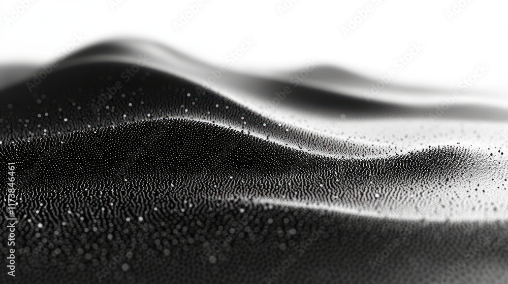 Poster abstract black landscape with tiny particles forming waves. ideal for tech backgrounds, presentation