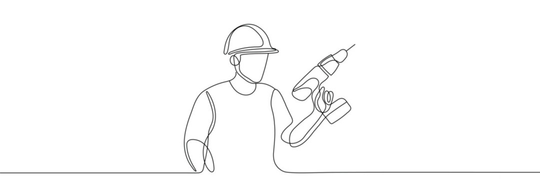 builder holding drill, continuous line drawing clip art preview