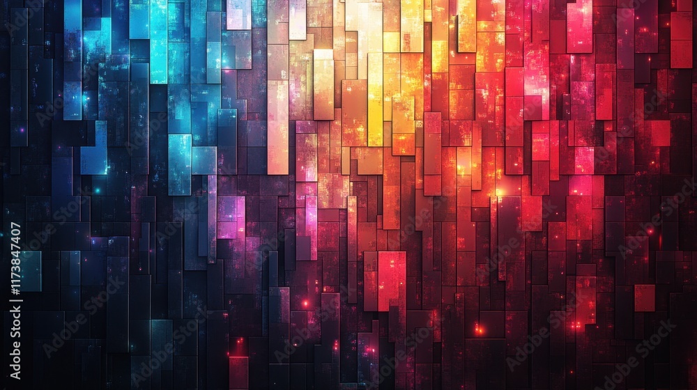 Poster colorful abstract design showcasing vibrant patterns and textures across a digital canvas during a m
