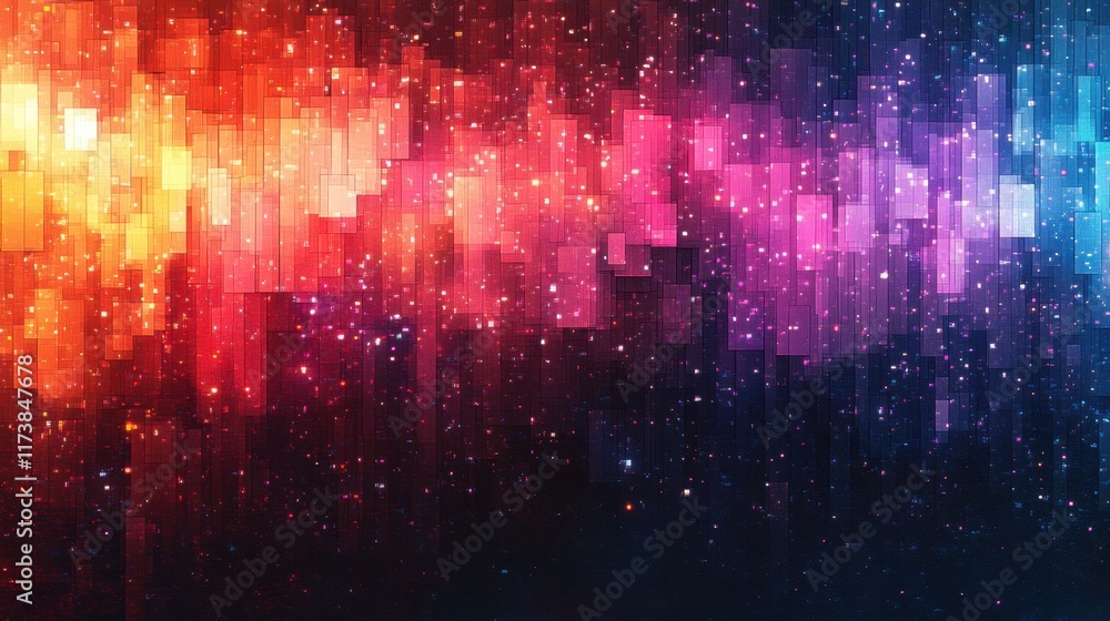 Poster colorful abstract patterns create a vibrant display of light and energy against a dark background. g