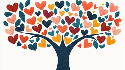A colorful tree made of heart shapes symbolizing love.