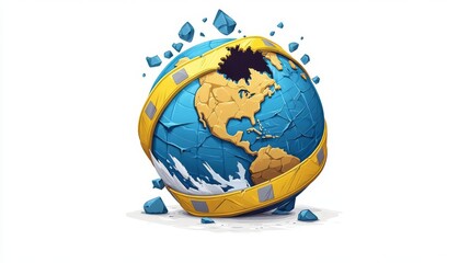 Naklejka premium A creative illustration of a globe breaking apart, symbolizing change.
