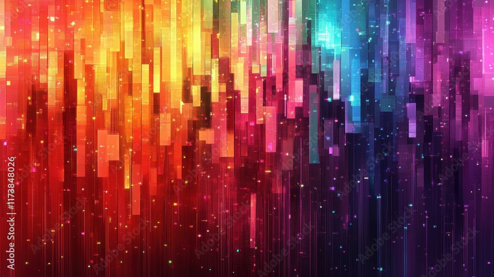 Poster vibrant abstract design showcasing a dazzling spectrum of colors in a digital landscape filled with 