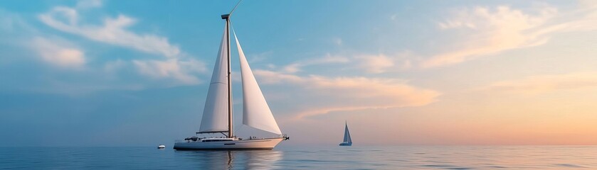 Fototapeta premium Offshore wind turbines with sailing boats, a synergy of tradition and modernity