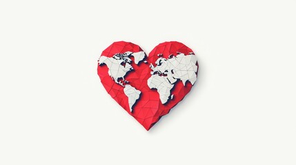 A heart-shaped design showcasing the world map in vibrant colors.
