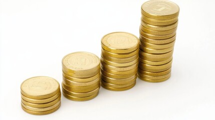 Money Savings Growth Diagram with Stacks of Coins Rising Over Time, Representing Financial Progress and the Goal to Achieve