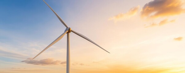 Fototapeta premium Wind turbines amidst golden hour light, soft and serene