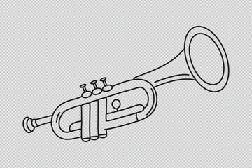 hand-drawn trumpet line art illustration, ideal for music-themed projects, educational materials, and artistic branding